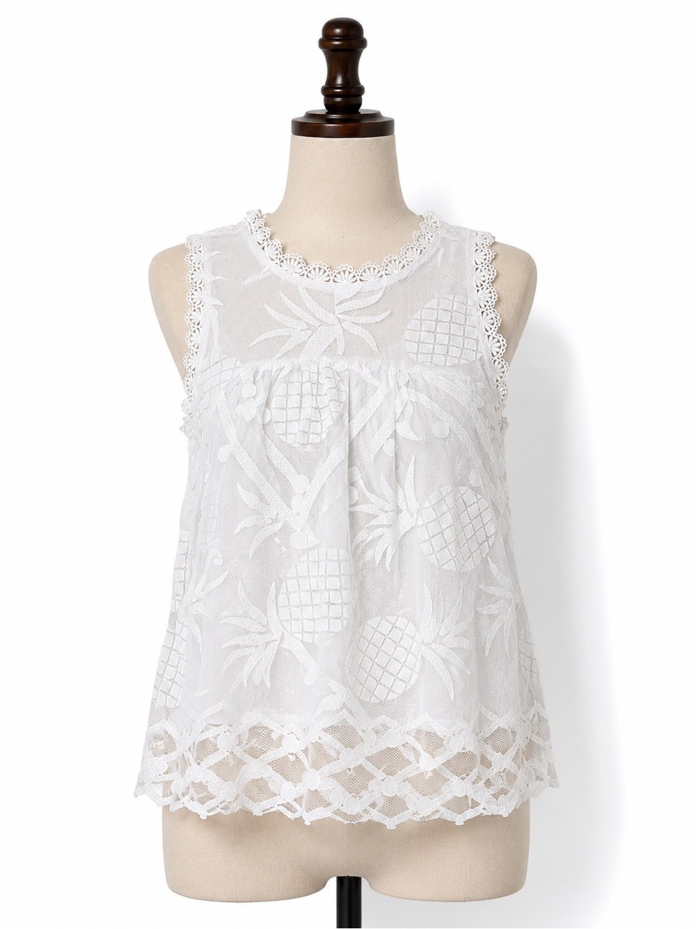 Maeve Anthropologie White Pineapple Embroidered Lace Mesh Tank Top US 10 Medium